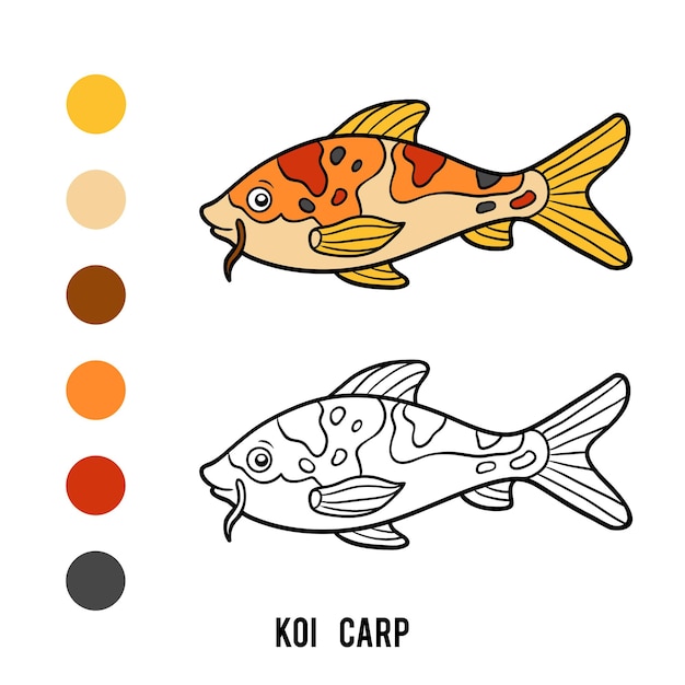 Livro de colorir para crianças, cartoon carpa koi