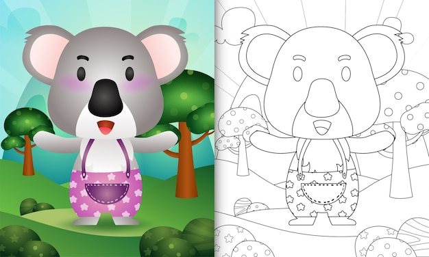 Livro de colorir para crianças com uma ilustração de um coala fofo