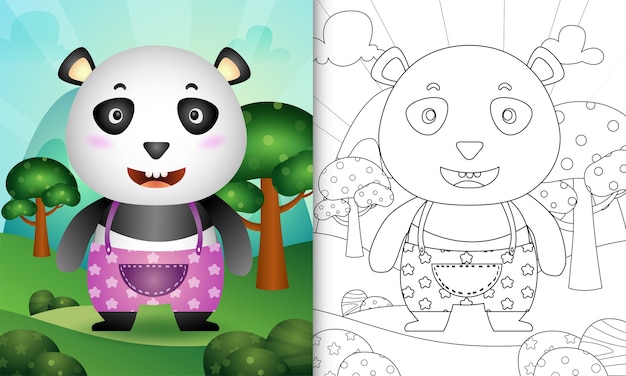 Livro de colorir para crianças com uma ilustração do personagem panda fofo