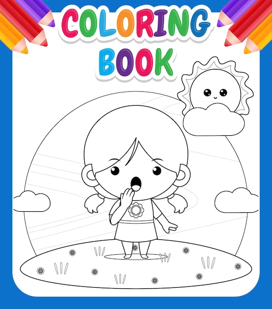 Vetor livro de colorir para crianças cute girl dizendo oops