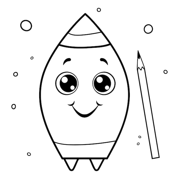 Vetor livro de colorir para crianças lápis foguete de desenho animado