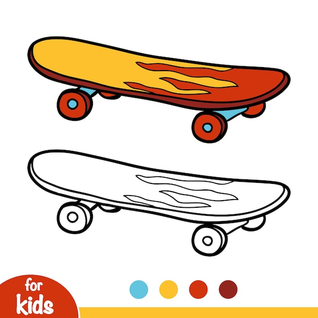 Livro de colorir para crianças, skate