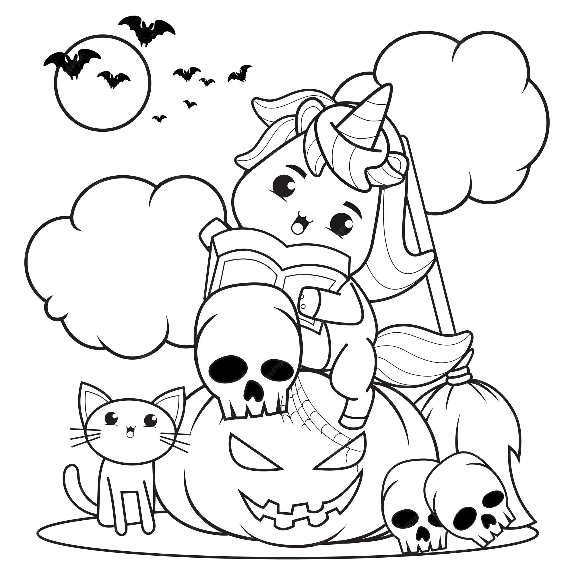 Livro de colorir para halloween com uma linda menina bruxa 6