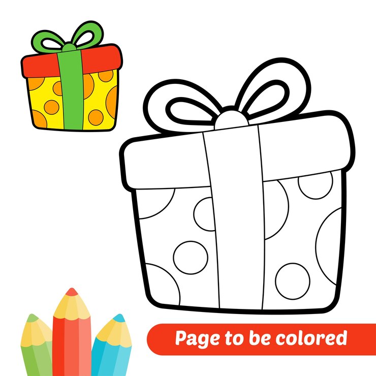 Vetor livro de colorir para vetor de caixa de presente para crianças