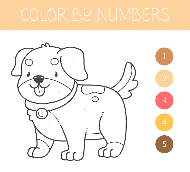 Vetor livro de colorir por números para crianças com um cachorro página para colorir com um cachorrinho fofo