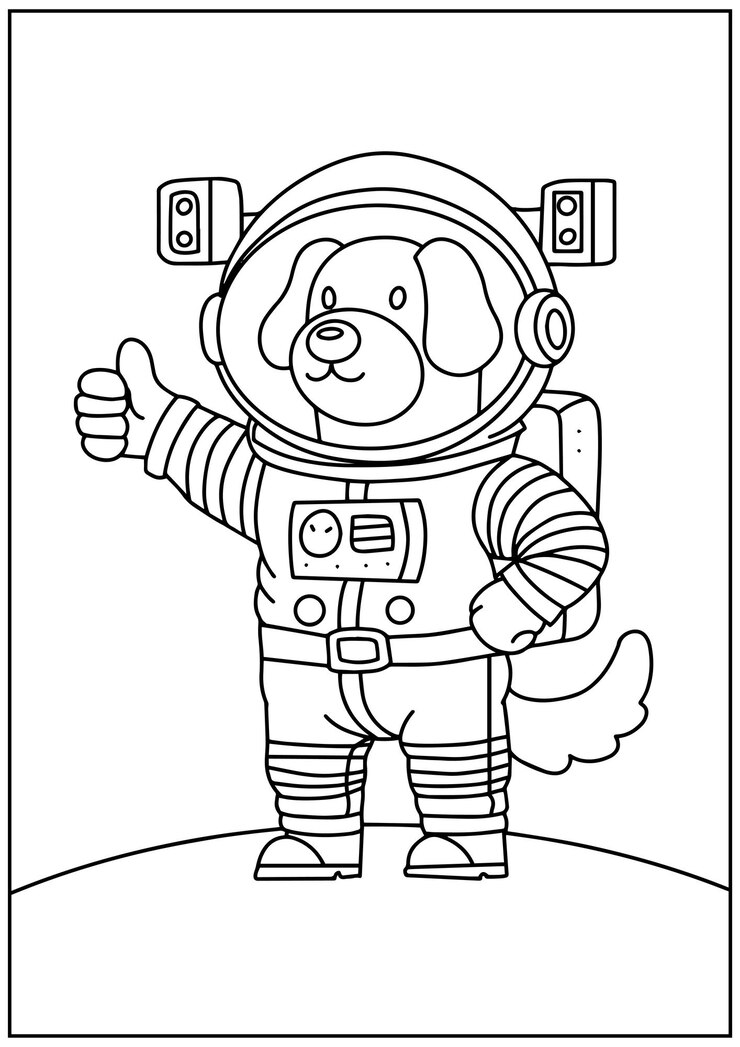Vetor livro de colorir um cão bonito vestindo um fato de astronauta