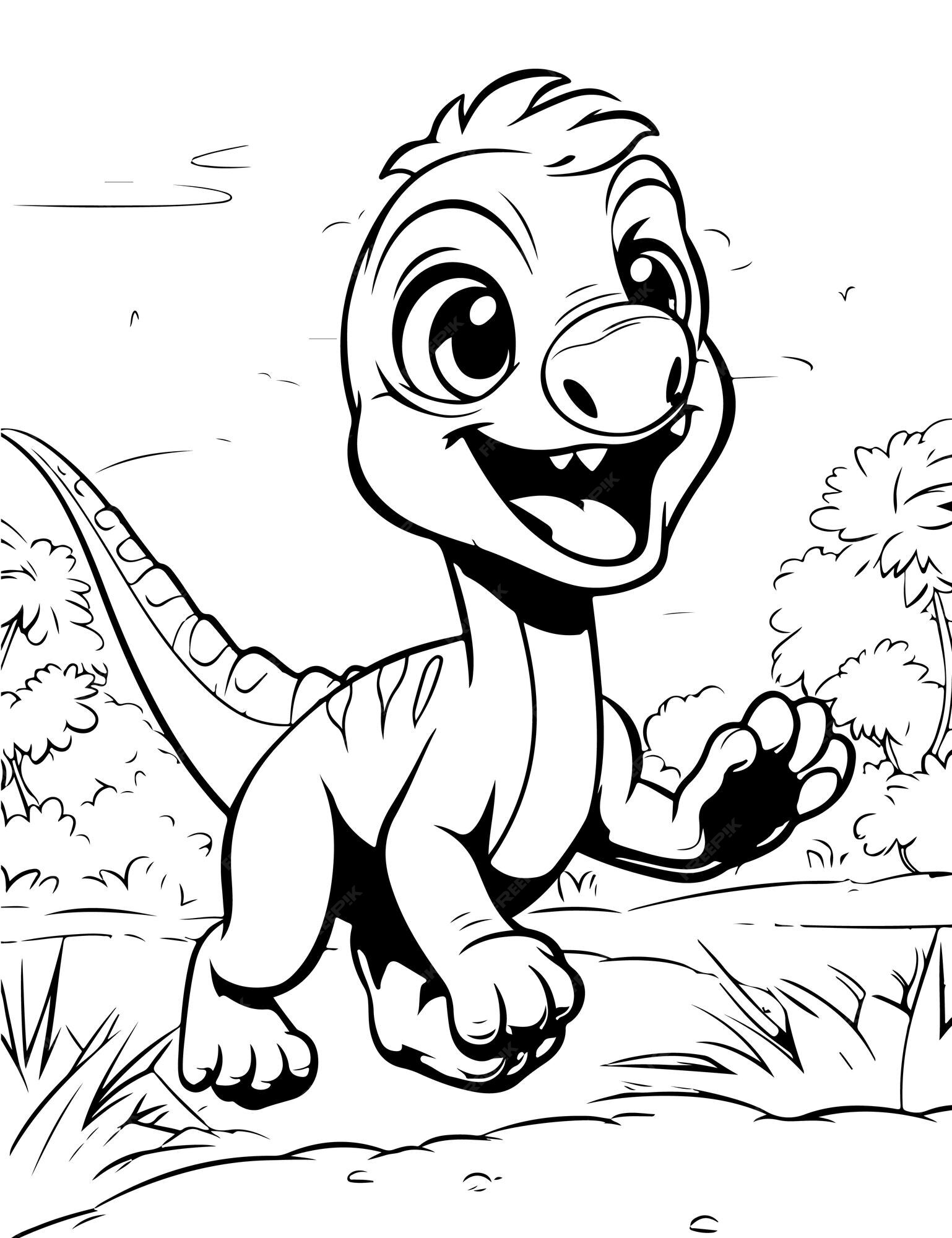 desenho de dinossauro fofo na floresta para colorir 12804575 Vetor