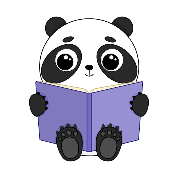 Livro de leitura de panda bonito dos desenhos animados isolado no fundo branco. Ilustração vetorial