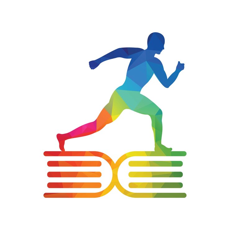 Vetor livro de tratamento de fisioterapia conceito de design vetorial corrida humana logotipo da clínica de fisioterapia