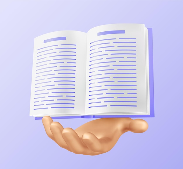 Vetor livro na mão abra o ícone 3d do livro para aprender ou ler o conceito design de modelo de infográfico de educação com ilustração vetorial de ebook