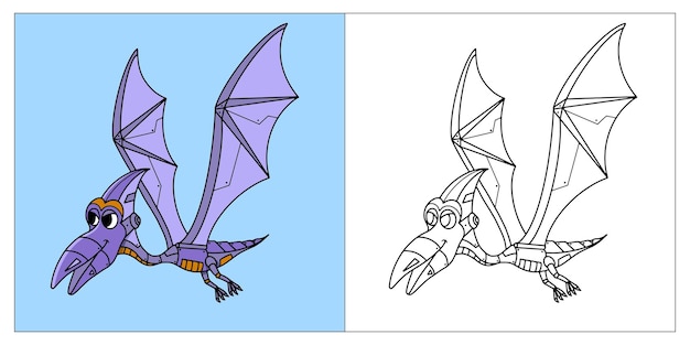 Livro para colorir de dinossauros robô mecha pteranodon para crianças 2d estilo desenho animado