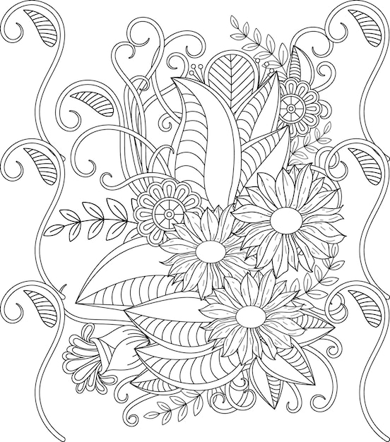 Vetor livro para colorir de flores