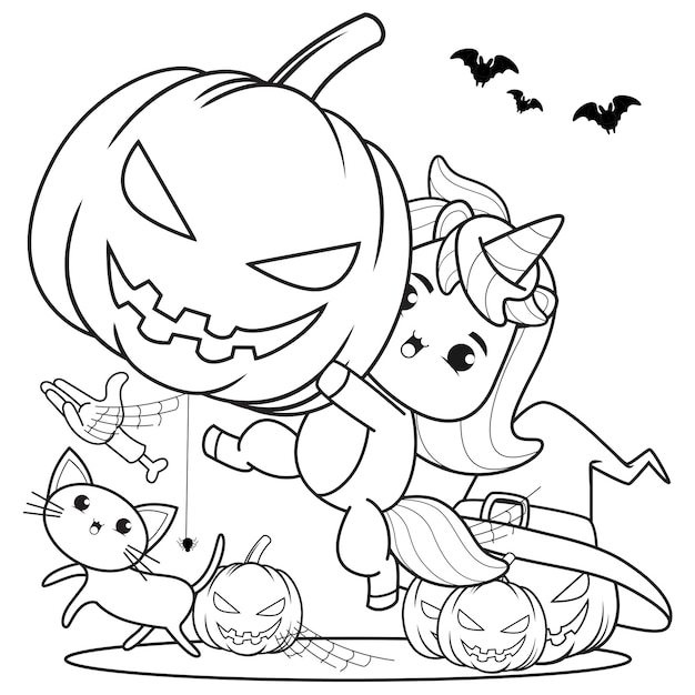 Livro para colorir de halloween, menina fofa bruxa 5