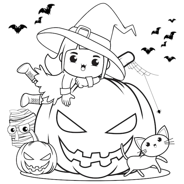 Desenho de Menina bruxa do Halloween para Colorir - Colorir.com