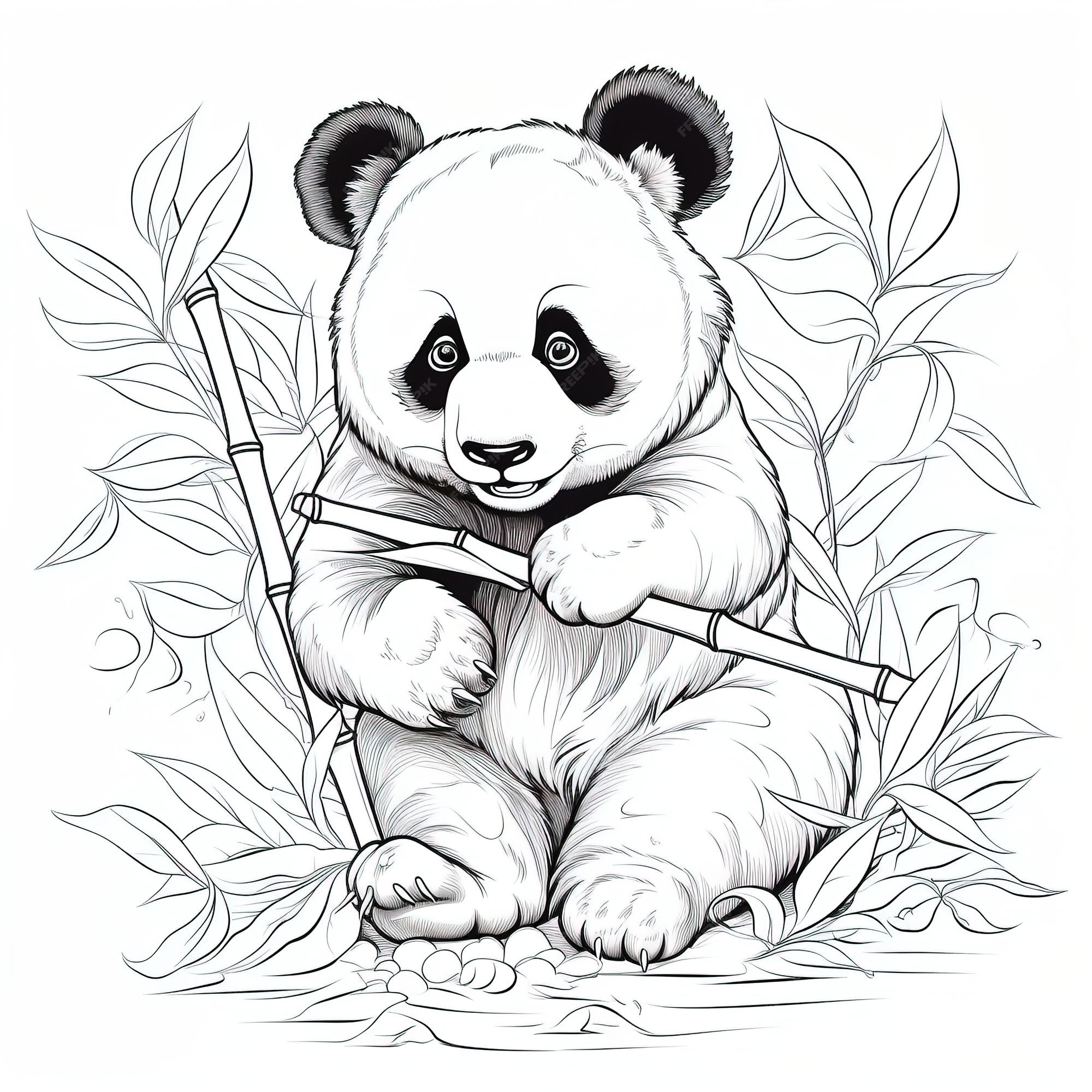 Desenho de Panda come bambu para colorir