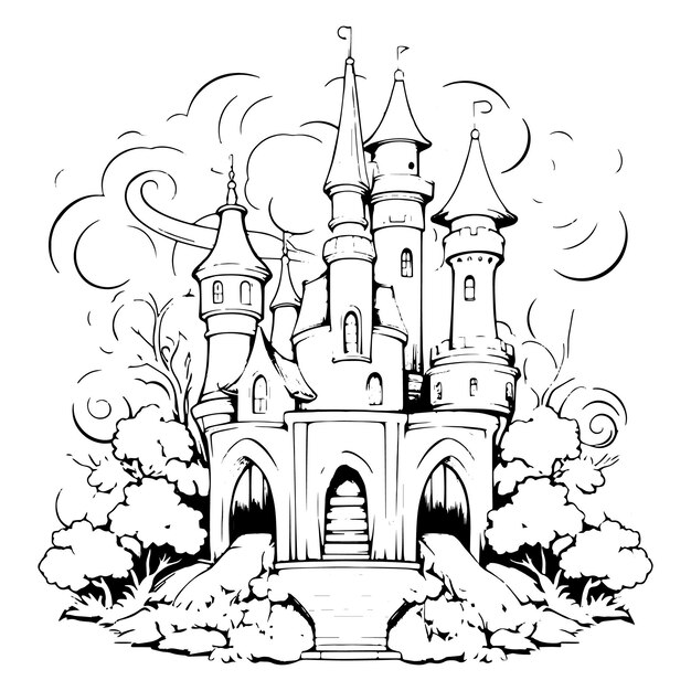 Unicórnio Do Livro Para Colorir Perto Do Castelo Ilustração do Vetor -  Ilustração de estrutura, forte: 67528127