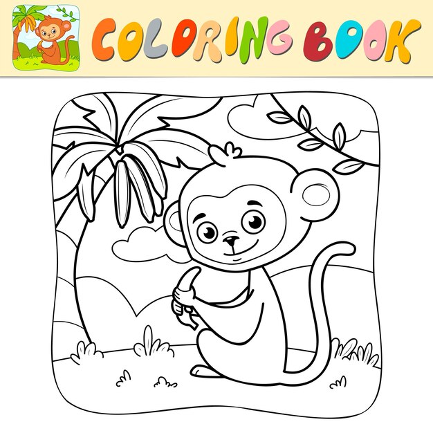 Macaco Do Livro Para Colorir, Disposição Das Crianças Para O Jogo  Ilustração do Vetor - Ilustração de selva, isolado: 63387899