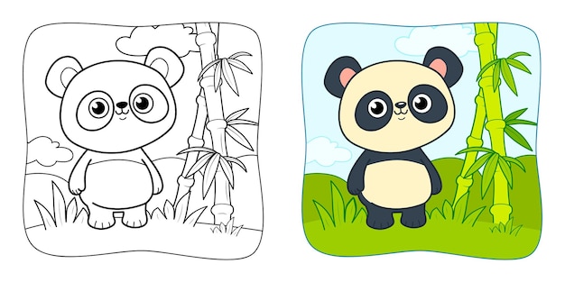 Livro para colorir ou página para colorir para crianças panda vector clipart fundo da natureza