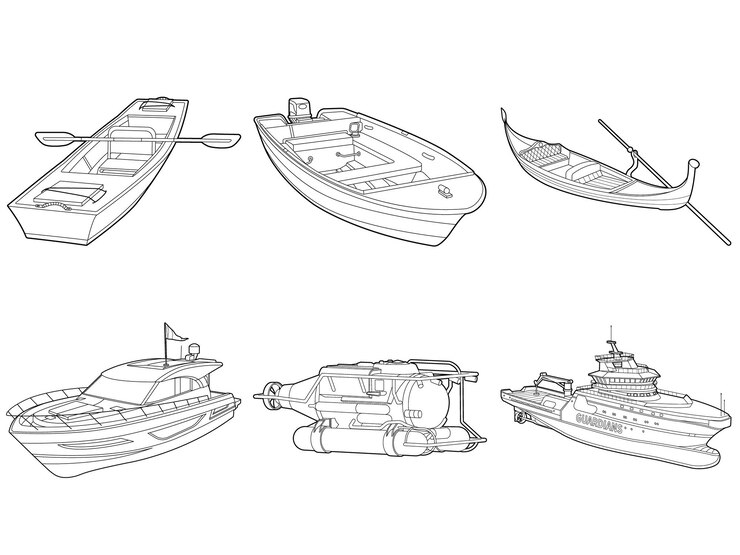 Livro para colorir Série de barcos, página um