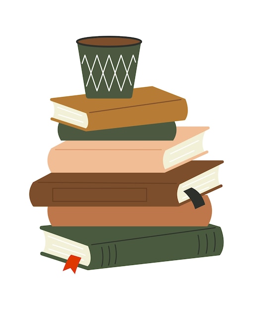Livros com ícone plano de xícara de café Diário e caderno