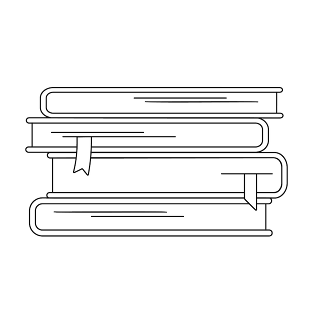 Vetor livros com literatura impressa de marcador para leitura e estudo ilustração de linha vetorial isolada em branco ícone de pilha de livros