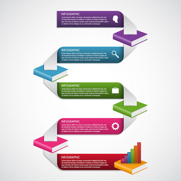 Livros de educação passo opção modelo de design de infografia.