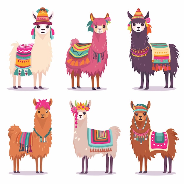 Llamacartoon_alpaca_lama_funny_animal conjunto