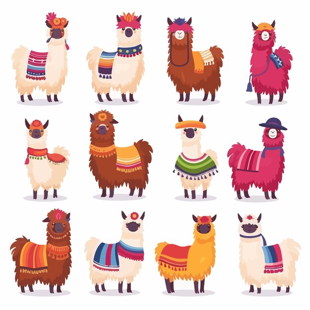 Llamacartoon_alpaca_lama_funny_animal conjunto