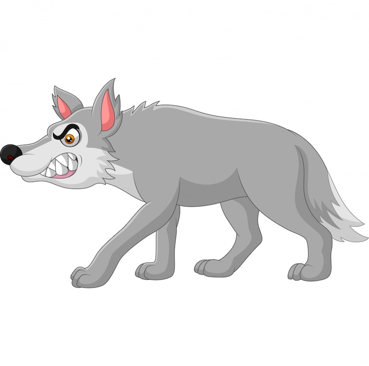 Vetor lobo com raiva dos desenhos animados, isolado no branco
