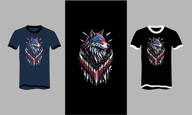 Lobo de cabeça com design de camiseta de fundo de bandeira americana