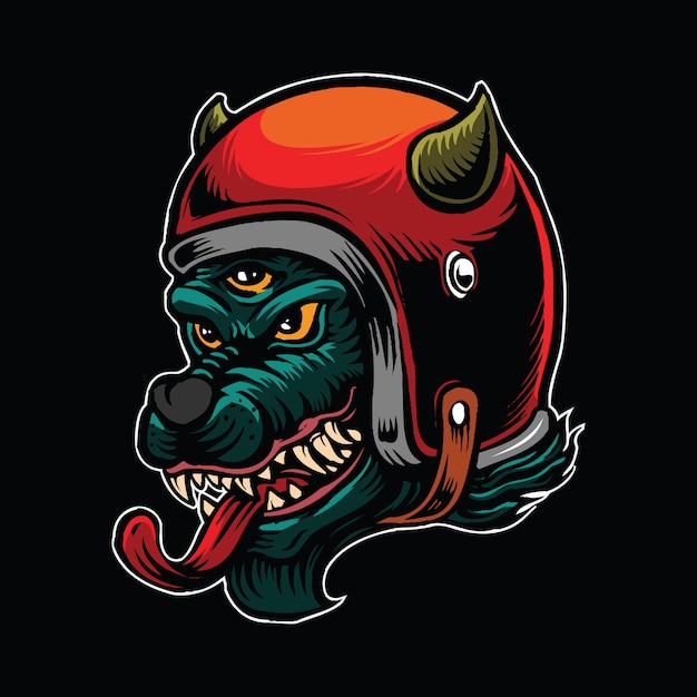 lobo do inferno de três olhos usa capacete