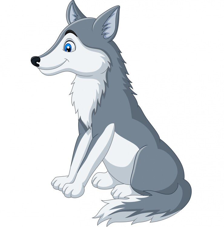Vetor lobo dos desenhos animados, sentado no branco