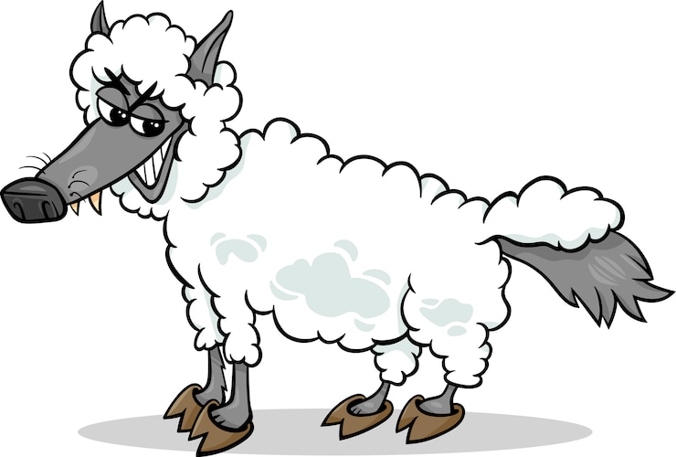 Vetor lobo em roupas de carneiro