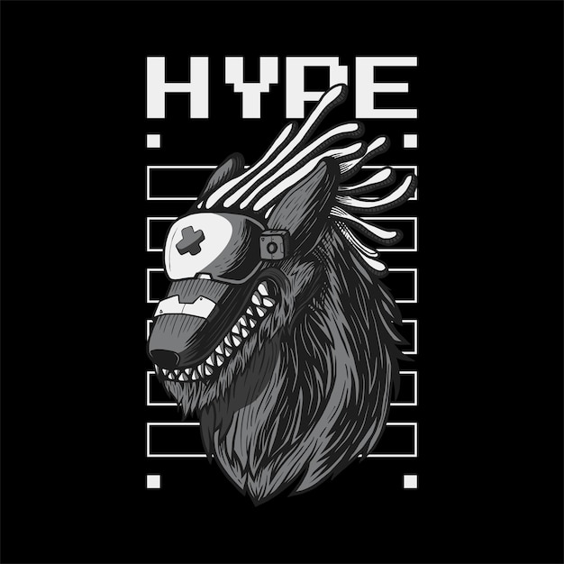 Vetor lobo hype ilustração branca preta