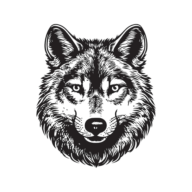 Lobo logotipo indiano conceito preto e branco cor ilustração desenhada à mão