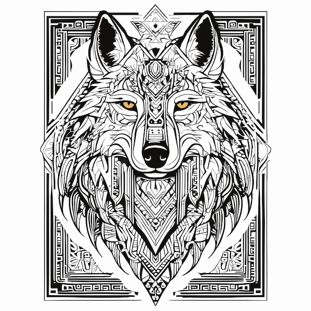Lobo preto e branco com desenho tribal em vetor de fundo preto