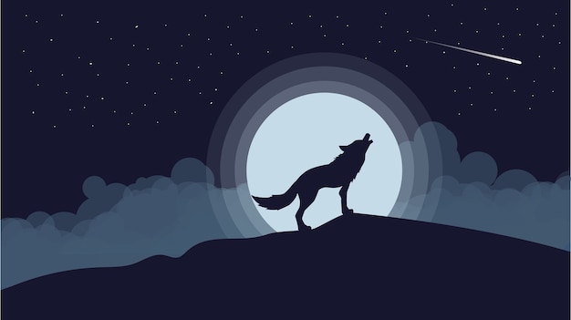 Lobo uivando noite paisagem conceito design ilustração