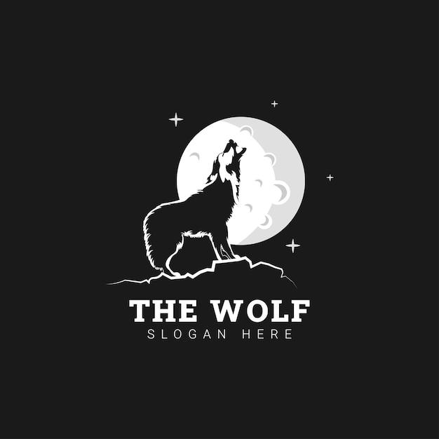 Vetor lobo uivando sob a ilustração do ícone do vetor do logotipo da lua cheia