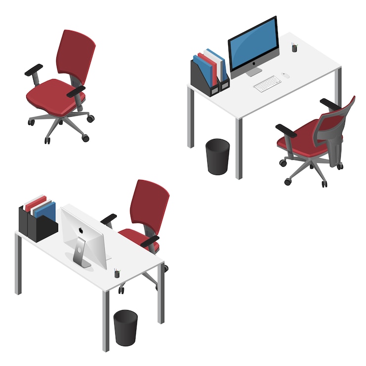 Vetor local de trabalho isométrico com computador