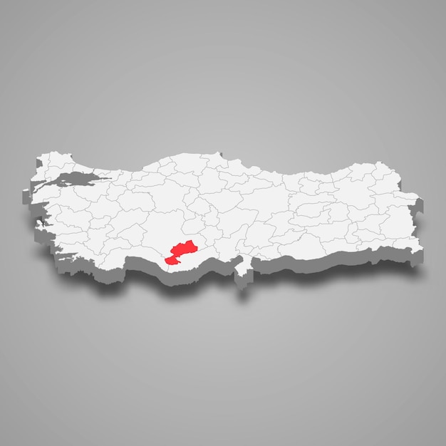 Localização da região de karaman no mapa 3d da turquia