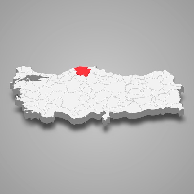 Localização da região de kastamonu no mapa 3d da turquia