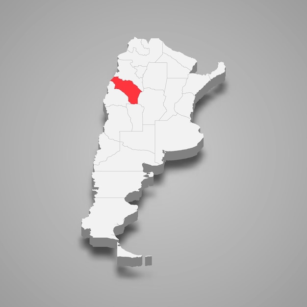 Localização da região de La Rioja no mapa 3d da Argentina