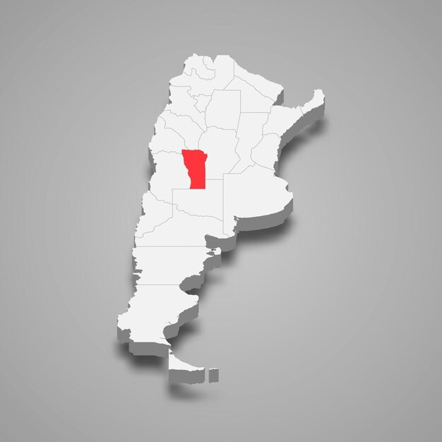 Localização da região de San Luis no mapa 3d da Argentina