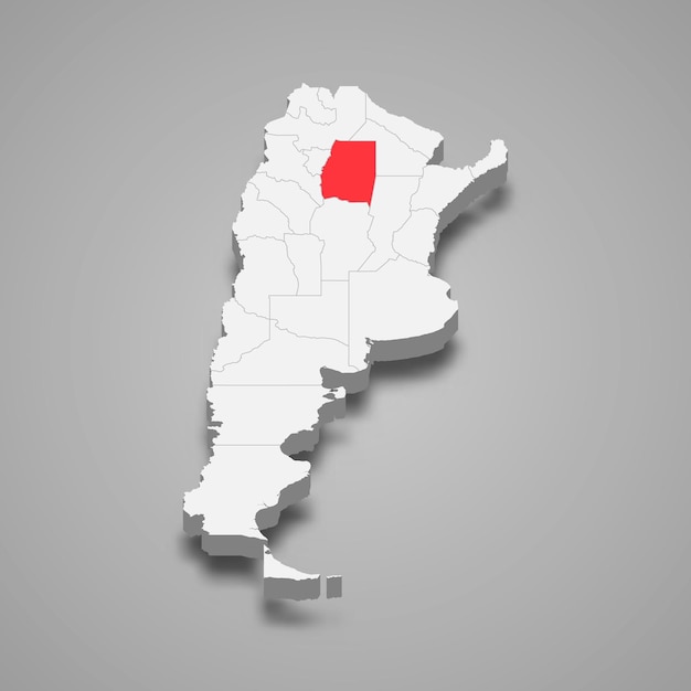 Localização da região de Santiago del Estero no mapa 3d da Argentina
