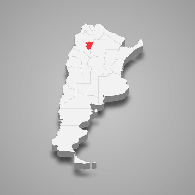 Localização da região de Tucuman no mapa 3d da Argentina