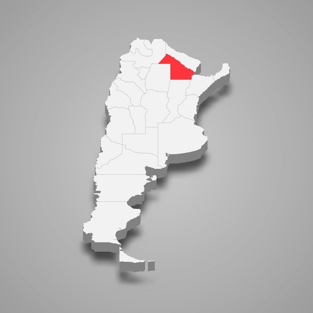 Localização da região do Chaco no mapa 3d da Argentina