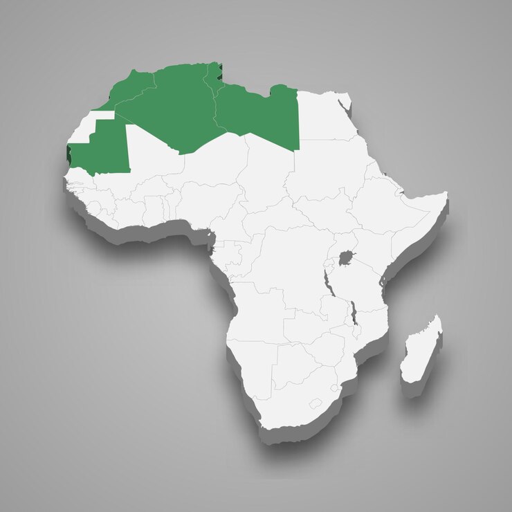 Vetor localização da união do magrebe árabe dentro da áfrica mapa isométrico 3d