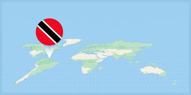 Localização de Trinidad e Tobago no mapa do mundo marcada com o pin da bandeira de Trinidad e Tobago