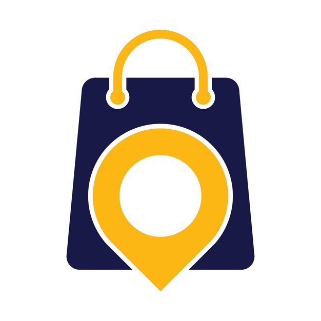 Localização do pino do mapa com design de logotipo da sacola de compras