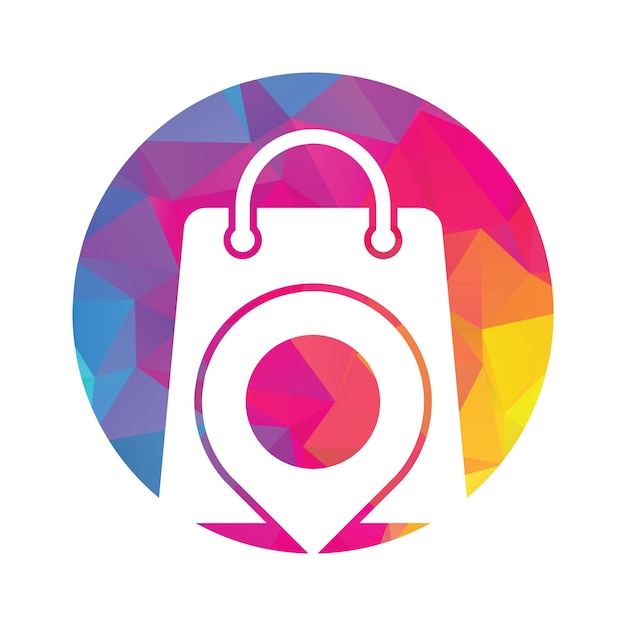 Localização do pino do mapa com design de logotipo da sacola de compras